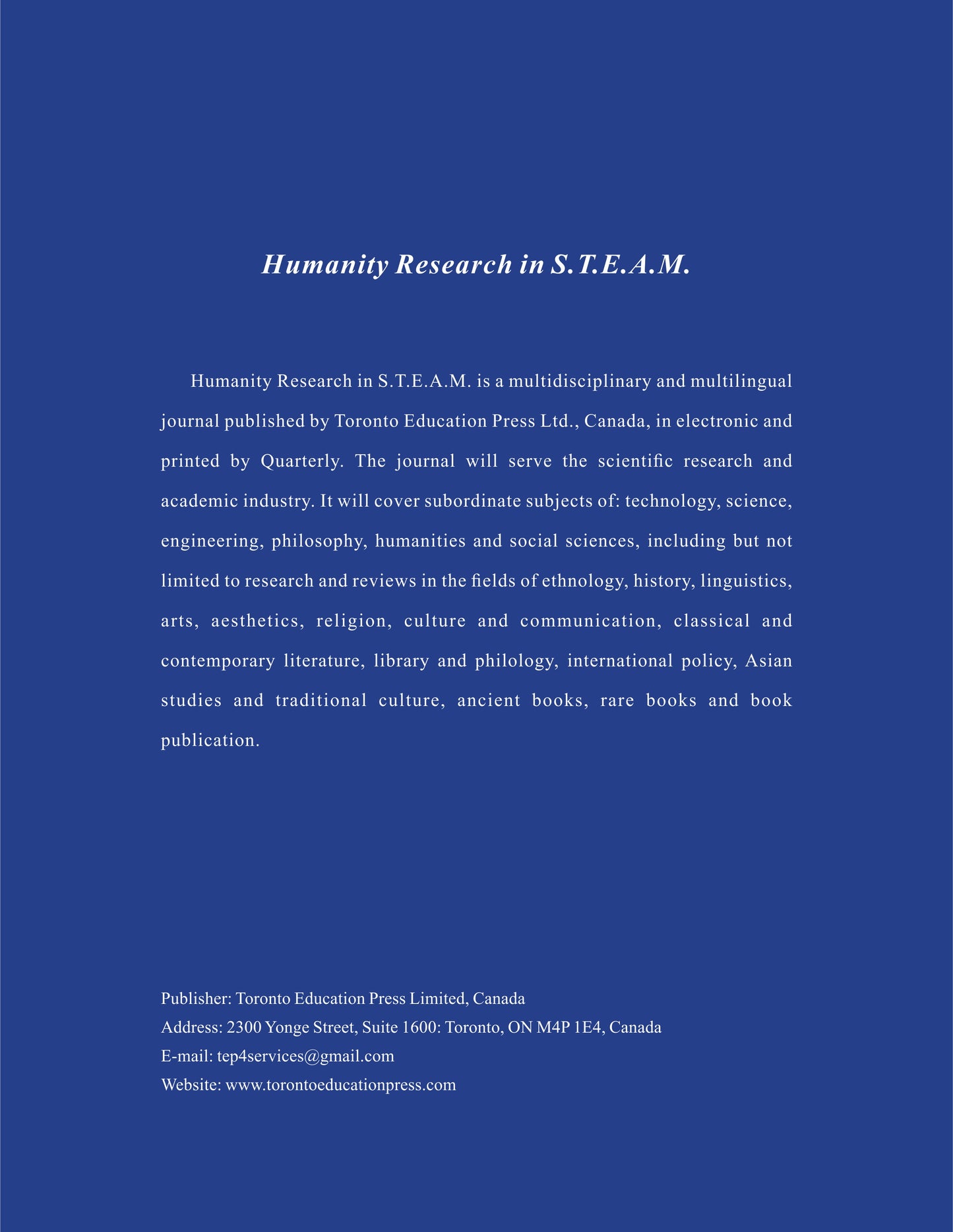 Humanity Research in S.T.E.A.M. Vol 1 - Issue 2 - 2023