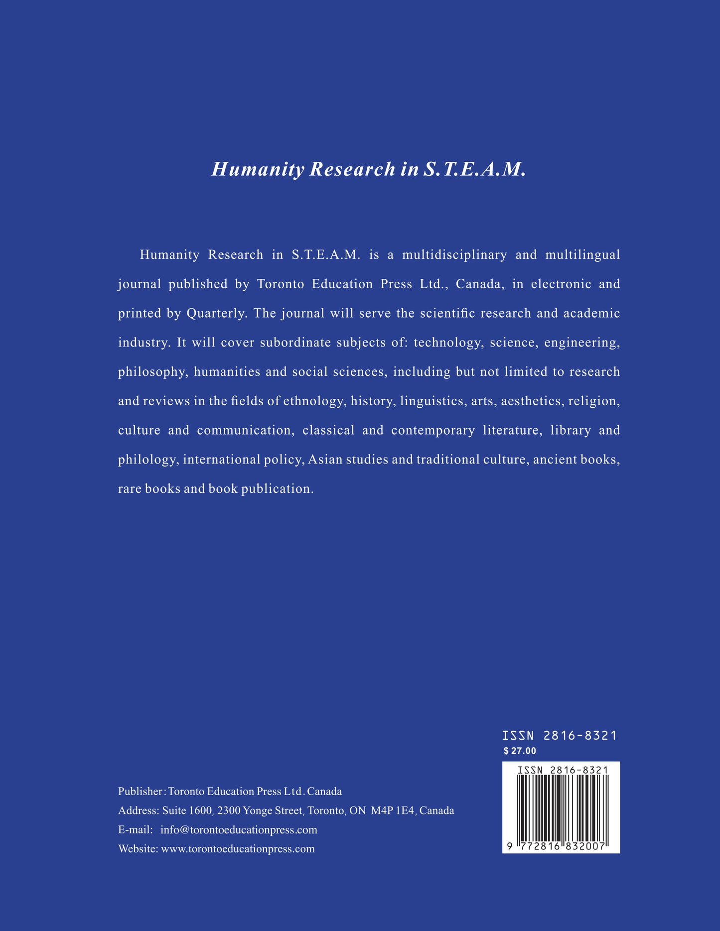 Humanity Research in S.T.E.A.M Vol 1 - Issue 1-2024